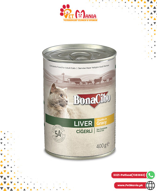 Bonacibo Adult Cat Liver - Chunks In Gravy 400 g Canned