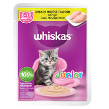 WHISKAS CHICKEN MOUSSE KITTEN JUNIOR 2-12M (28X80GM)