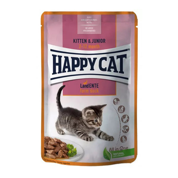 Happy Cat Kitten MIS Kitten & Junior Farm Duck 85 g Pouch