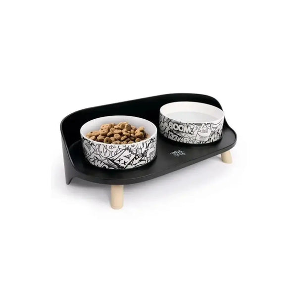 M-PET ALTITUDE URBAN STYLE DOUBLE RAISED PET BOWL BLACK