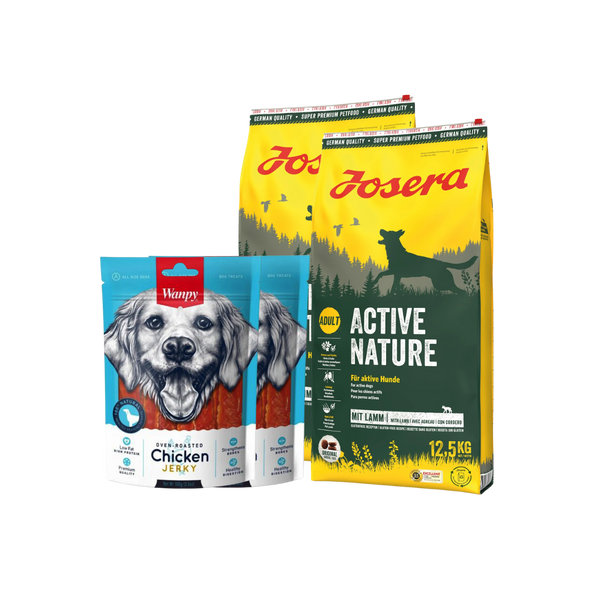 BUY 2 Josera Adult Dog Active Nature 12.5 Kg Bag GET 2 WANPY CHICKEN JERKY STRIPES 100 G