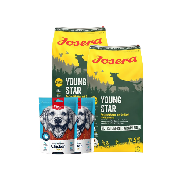 BUY 2 Josera Adult Dog Youngstar 12.5 Kg Bag GET 2 WANPY CHICKEN JERKY STRIPES 100 G