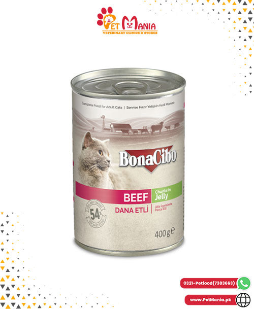 Bonacibo Adult Cat Beef - Chunks In Jelly 400 g Canned