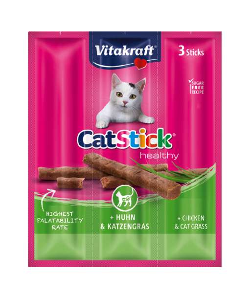 Vitakraft Adult Cat Stick Chicken & Cat Grass 18g x 3