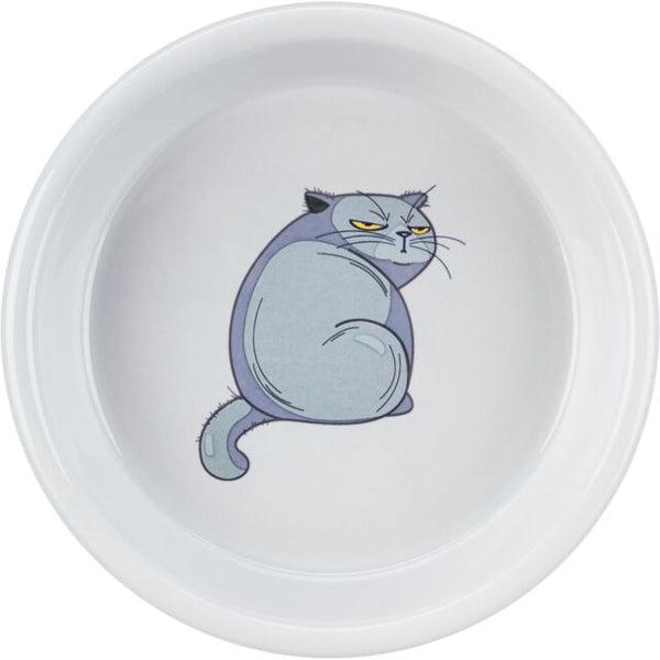 Trixie Cat White Ceramic Bowl with Printed Cat 0.25 Litre - 13 cm